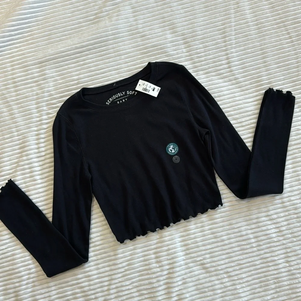 Aeropostale Seriously Soft Baby Tee Ribbed Long Sleeve Cropped Lettuce Hem M - Picture 10 of 10